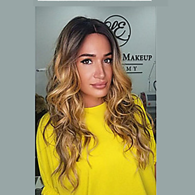 Synthetic Lace Front Wig Ombre Highlighted Hair Curly Deep Parting
