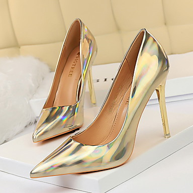 Efecto Brillo de salón fiesta zapatos señora tacón alto zapatos de noche oro plata negro nuevo