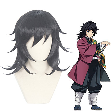 Demon Slayer Kimetsu No Yaiba Tomioka Giyuu Cosplay Wigs Men S 22 Inch Heat Resistant Fiber Black Anime Wig 21 18 69