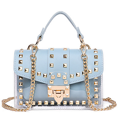 baratos Bolsas-Mulheres Tachas / Corrente Poliéster / PU Bolsas de Alça Côr Sólida Preto / Branco / Rosa