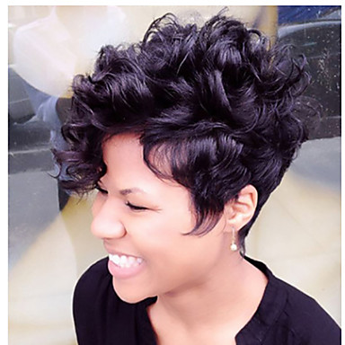 baratos Perucas Sintéticas-Perucas sintéticas Curva solta Corte Assimétrico Peruca Curto Preto Cabelo Sintético 5 polegada Mulheres Melhor qualidade Preta