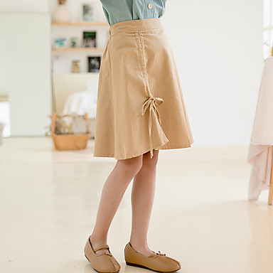 baratos Saias para Meninas-Infantil Para Meninas Básico Sólido Franzido Saia Verde