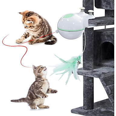 baratos Acessórios &amp; Roupas para Gatos-Bola Brinquedos de Laser Brinquedo com Penas Brinquedo interativo Gatos Gatinho Animais de Estimação Brinquedos 1conjunto Redondo Amigo de Animal de Estimação LED Automático Exercício para animais de