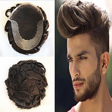 baratos Topetes-Homens Cabelo Humano Topetes Ondulado Renda Frontal sem Cola Melhor qualidade / novo / Venda imperdível / Riscas Naturais