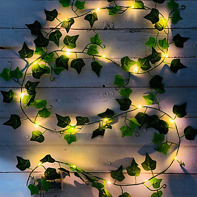 LED Green Garland Tiny Leaf Vine String Light Indoor Ivy Leaves Fairy Artificial