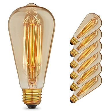 Warm White Asgens T45 Vintage Edison Light Bulb 6 Pack E26 Medium Base Lamp for Home Light Fixtures Decorative Antique Tubular Style Incandescent Bulb 110-130 Volts Amber Glass 