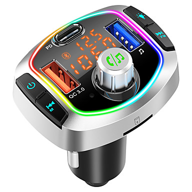 Inventt Bluetooth Adaptor V5.0 MP3 Radio Transmitter Wireless Car kit 3 Phone Charging Ports QC 3A,1A,Type C Hands-Free Calling USB Playback Built in Mic Supports TF Card Voice Prompt.