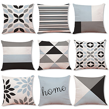 1 Set of 9 pcs Modern Cushion Cover Geometry Series Decorative Faux Linen Throw Pillow Cover Home Sofa Decorative Outdoor Cushion
