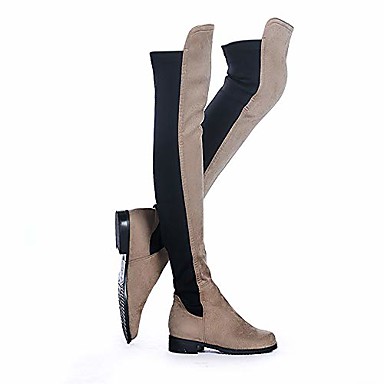 Women Faux Suede Low Flat Heel Stretch Over The Knee High Thigh high Snow Boots