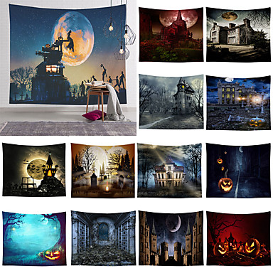 cheap Pinturas-tapeçaria de halloween abóboras impressão de árvore tapeçaria arte decoração de casa colcha colcha de poliéster padrão de tecido tapeçarias