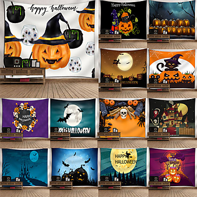 cheap Pinturas-Dia das Bruxas tapeçaria animal gato preto abóbora castelo pendurado na parede tapeçaria capa de decoração de jardim