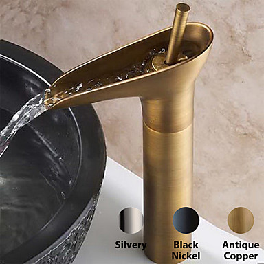 cheap Casa &amp; Jardim-Torneira pia do banheiro - Cascata Latão Antiquado Conjunto Central Uma Abertura / Monocomando e Uma AberturaBath Taps