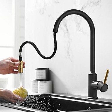 Rose Golden Pull Down Spray Kitchen Sink Faucet Swivel 1 Hole Commercial Taps 