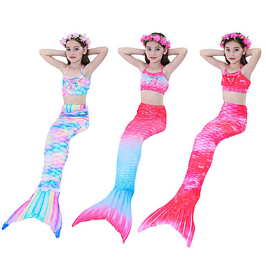 LBXX 3Pcs Mermaid Tail for Girls Swimming Swimsuits Princess Bikini Set for Toddler Big Girls Birthday Gift,3-14 Years