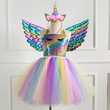 AmzBarley Girls Unicorn Outfit Flip Sequin Rainbow Star Theme Party Dress 2-8 Years