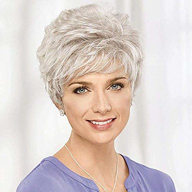 short wigs for women natural looking old lady wig for mom short curly ...