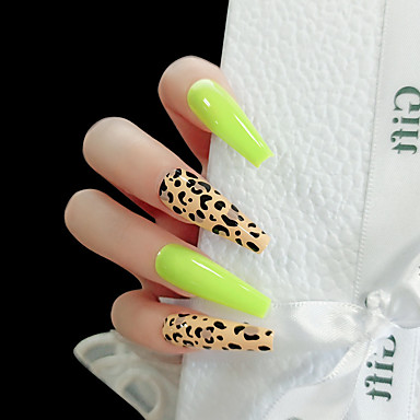 24kom Set Leopard Stil Francuski Stiletto Fluorescentni Zuti Balet Lazni Nokti Umjetni Nokti Punk Stil Lazni Nokti Savjeti Vjencanica Uradi Sam Nail Art Ukras Iz 8614578 2021 10 79