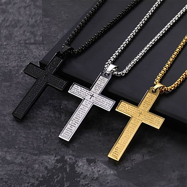Stainless Steel Classic Cross Necklaces Titanium Jewelry 55cm Chain Pendant Necklace for Men 