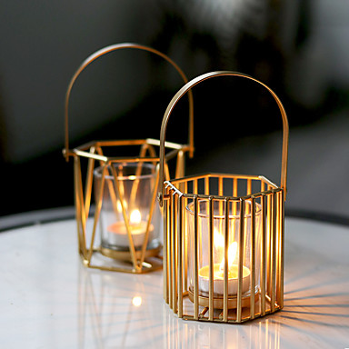 Ins Love Heart Metal Geometric Gold Candle Holder Ornament Candlelight Candle... 