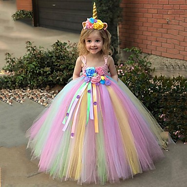 Unicorn Rainbow Girls Dress Sequins Tutu Tulle Baby Kids Birthday Headband New 