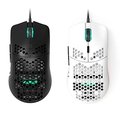 AJ390 Wired Gaming Mouse, Light Weight Wired Mouse, Matte Black White Color Light Weight Wired Mouse Hollow-out Gaming Mouce Mice Adjustable 7 Keys