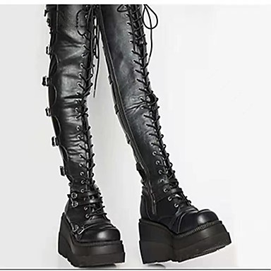 Mujer Botas Botas por encima de la rodilla Con Cordón Plataforma Dedo  redondo Diario PU Cremallera Color sólido Negro 8758387 2022 – $47.78