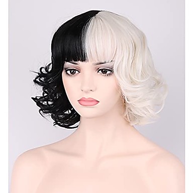 Black And White Wig Short Curly Wig Black White Wig With Bangs For Women Girls Split Wig Heat Resistant Synthetic Hair Cosplay Costume Wig Half Black Half White 21 13 99