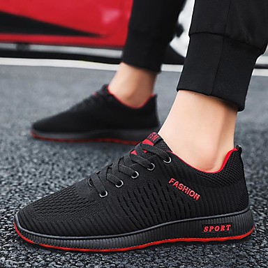 Voor heren Sportschoenen Inrijgen Comfortabele schoenen Sportief Informeel  Klassiek Dagelijks ulko- Hardlopen Wandelen Vliegende weven Ademend Water  Proof Non-uitglijden Zwart en wit Zwart / Rood 8816639 2022 – $23.19