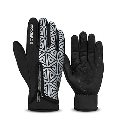 ROCKBROS Winter Bike Gloves / Cycling Gloves Touch Gloves Reflective Windproof Warm Breathable Full Finger Gloves Sports Gloves Violet Black+White for Adults' Outdoor Exercise Cycling / Bike