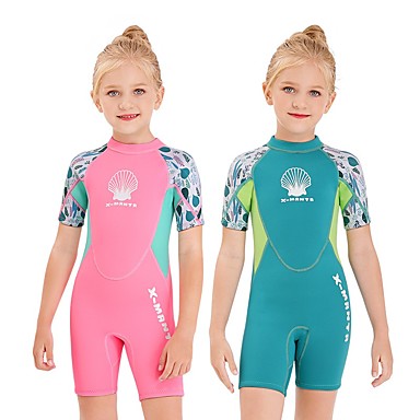 Kids Shorty Wetsuit,Thermal Swimsuit Short Sleeve Rash Guard Suit with UV Protection for Toddlers Girls Boys Front Zipper Diving Surfing Swim 