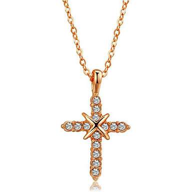 Gold Plated Rhinestone Crystal Jesus Cross Pendant Sweater Chain party Necklace