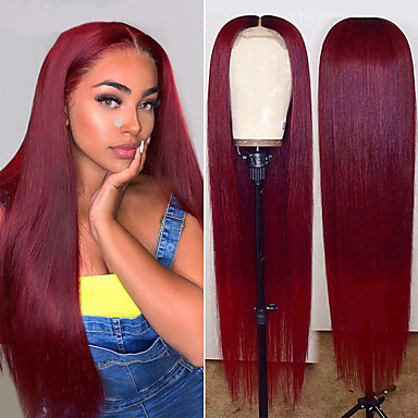13x4 Lace Front Wig Human Hair Wigs Brazilian Straight Hair Wig T1B Burgundy Lace Front Human Hair Wigs Remy Wigs
