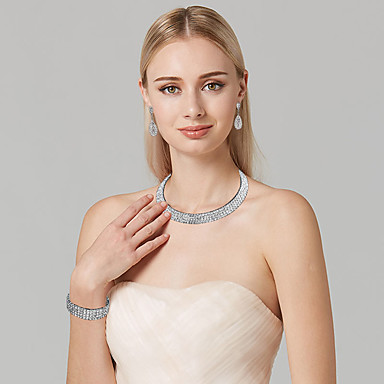 Women's Jewelry Set Bracelet Bangles Drop Earrings Wedding Elegant Iced Out Imitation Diamond Earrings Jewelry 2 Rows / 3 Rows / 4 Rows For Party Wedding Prom / Choker Necklace