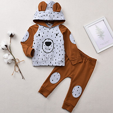 2 Pieces Baby Boys' Clothing Set Active Casual Sport Outdoor Brown Polka Dot Print Animal Print Long Sleeve Regular