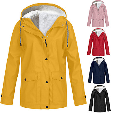 Women's Oversized Rain Jacket Hooded Raincoat Winter Fleece Jacket Outdoor Plus Size Waterproof Windproof Windbreaker Lightweight Warm Coat Hoodies Outerwear Top Sweatshirt Overcoat