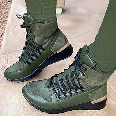 Mujer Botas Botas a prueba de agua Botines Botines Tacón Plano Dedo redondo  PU Cordones Color sólido Negro Verde Ejército 8872161 2022 – $35.39