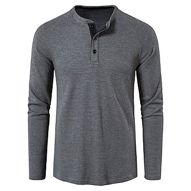 Men's Casual Smart Collarless Henley Shirt Slim Fit Button Top Lightweight Comfy Crew Neck Long Sleeve T Shirts