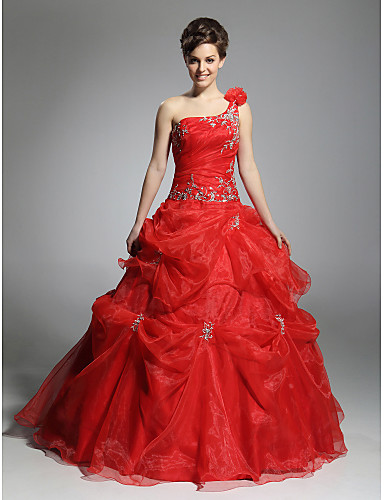 Ball Gown One Shoulder Floor Length Organza Quinceanera Dress with ...