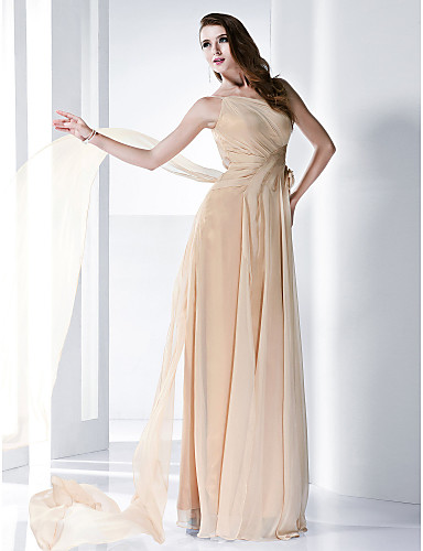 Chiffon A Line One Shoulder Court Train Evening Dress Inspired By