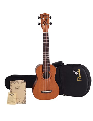 baratos Instrumentos de Corda-Rainie - (s-30L) de alta grande ukulele soprano sólido de mogno com bag / sintonizador