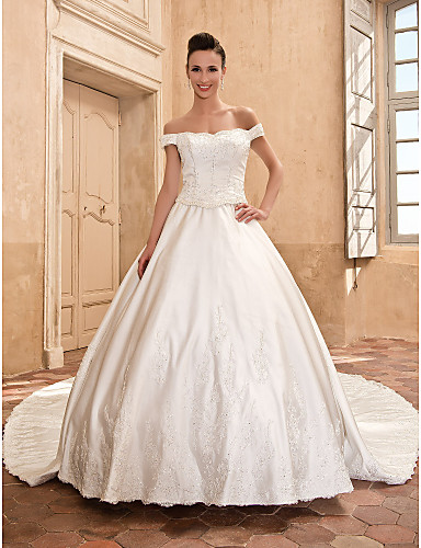 Minge Rochie Dantelate Margine Limitat Catedrala Tren Satin Rochie
