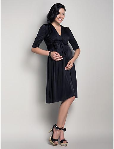 A-Line V-neck Knee Length Jersey Bridesmaid Dress with Draping Sash ...