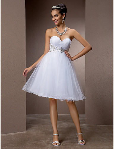 A-Line Princess Sweetheart Knee Length Tulle Wedding Dress with Beading ...
