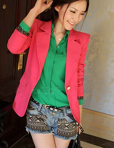 Women's All Seasons Blazer,Color Block Long Sleeve Pink / White / Green ...