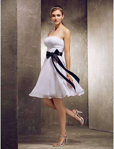 A Line Strapless Knee Length Chiffon Bridesmaid Dress With Draping 0565