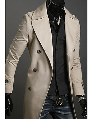 Men's Solid Casual Trench coat,Cotton Long Sleeve-Black / Green / White ...