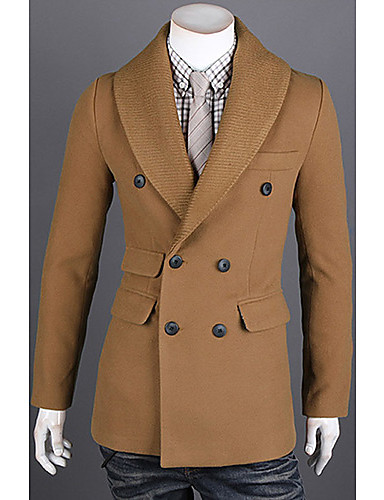 Men's Solid Casual Coat,Wool Blend Long Sleeve-Black / Blue / Beige ...