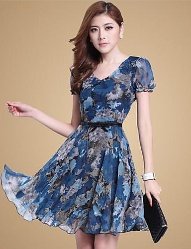 Women's Going Out Vintage Sexy Dress,print Midi Short Sleeves All 