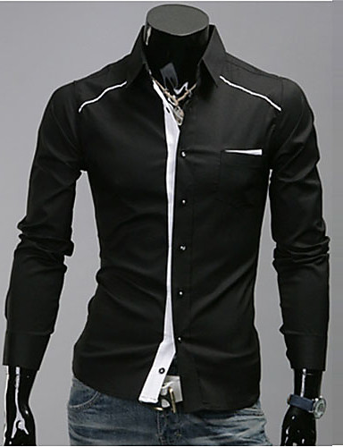 Men's Solid Casual Shirt,Cotton Blend Long Sleeve Black / White 1423397 ...