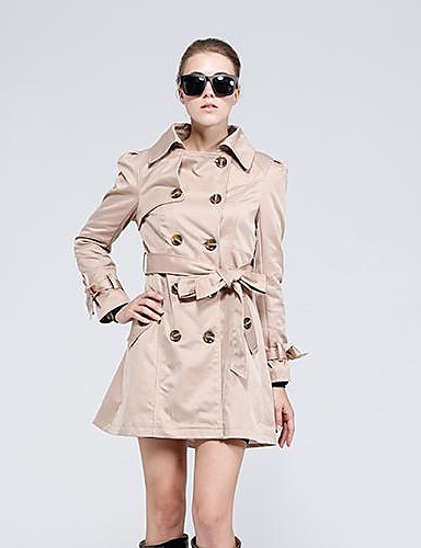 Women's Trench Coat,Solid Long Sleeve Spring / Fall Blue / Beige ...